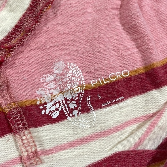 Anthropologie Pilcro Ruffled Open Back Pink Stripe Long Sleeve Cotton Top - Picture 3 of 12